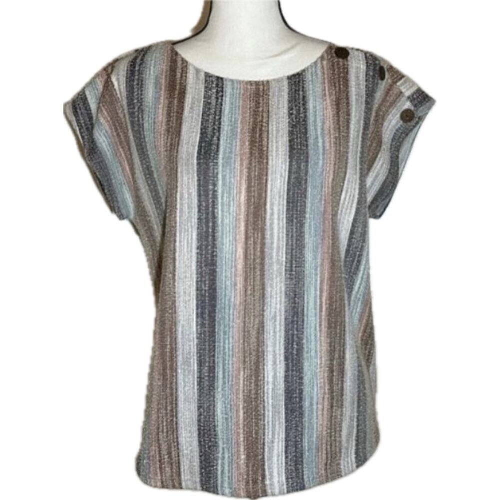 Boho Stripe Cap Sleeve Knit Top Anthropologie W5 Striped Blouse Top Medium